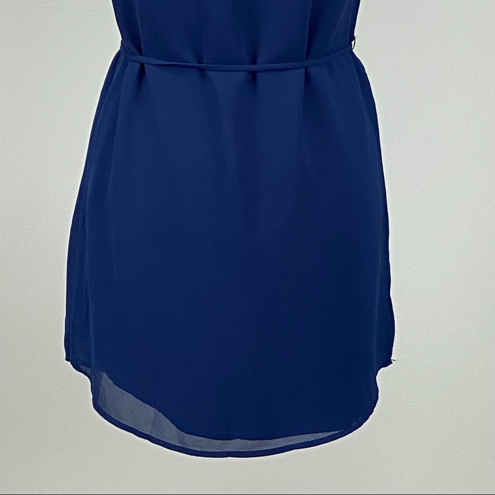 Leeli Lou Womens Sleeveless Halter Mini Dress Blue Chiffon Belted size Small - Picture 9 of 11
